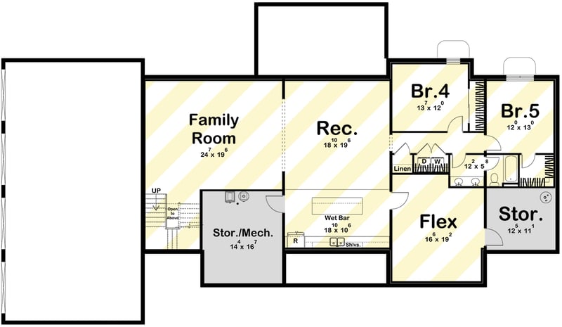 Plan 623638DJ: Sleek Modern House Plan with 3 Beds, 4-Car Garage, and Outdoor Kitchen - Floor Plan - Finished Lower Level Layout Option (+$ Paid Option) - Modern