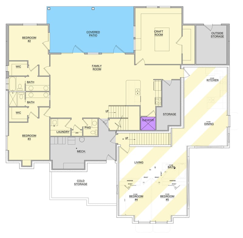 Plan 849087PGE: Craftsman House Plan with Elevator, Potential In-Law Suite, and 3-Car Garage - Floor Plan - Walkout Basement - Acadian, Cape Cod, Cottage, Craftsman