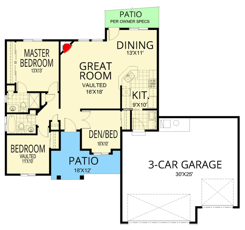 Plan 267115SPK: Craftsman Ranch House Plan with 3-Car Garage and 2 or 3 Bedrooms - Floor Plan -  - Contemporary, Craftsman, Northwest, Ranch, Traditional