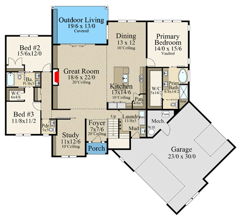 Plan 85480MS: European Stone House Plan with 4 Bedrooms and Angled Garage - Floor Plan -  - European, Transitional