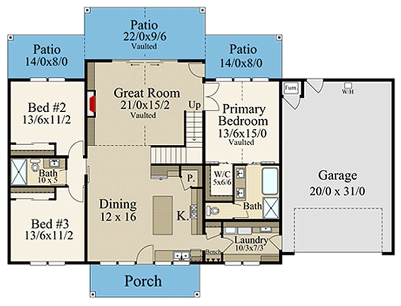 Plan 85487MS: Modern Barndominium House Plan with 3 Bedrooms and Two-Story Great Room - Floor Plan - - Barndominium