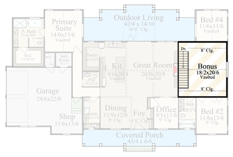 Plan 85489MS: Contemporary Barndominium House Plan with 4-5 Bedrooms, Bonus, and Workshop - Floor Plan - Optionally Finished Bonus Room - Barndominium, Contemporary, Modern Farmhouse, Rustic