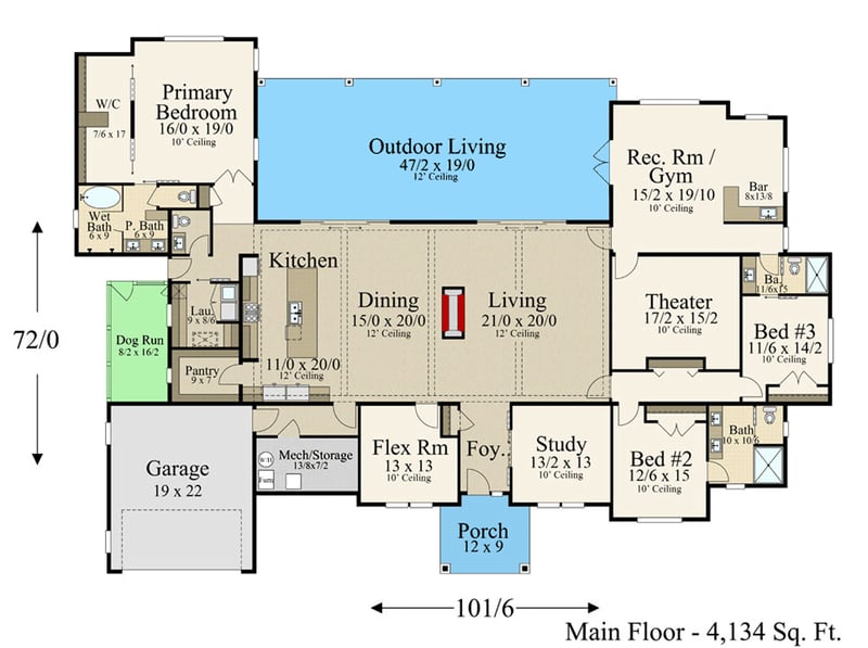 Plan 85495MS: Modern Mountain Ranch House Plan with 4 Bedrooms and Versatile Flex Spaces - Floor Plan - - Contemporary, Modern, Mountain, Prairie, Ranch