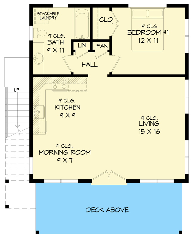Plan 680669VR: Contemporary 2-Story Multi-Family House Plan with Deck and 1400 Sq Ft - Floor Plan - Main Level - Contemporary, Modern