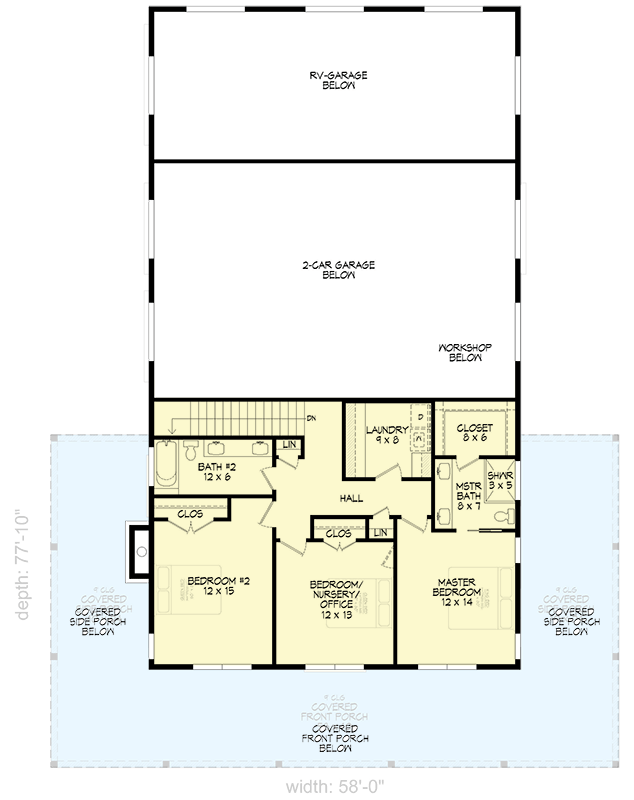 Plan 680675VR: Modern Farmhouse Barndominium House Plan with RV Garage and Wraparound Porch - Floor Plan -  - Barndominium, Farmhouse