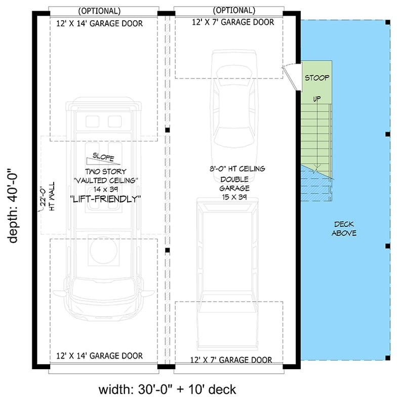 Plan 680668VR: Contemporary Mountain House Plan with RV Garage and Elevated Deck - Floor Plan - - Contemporary, Mountain