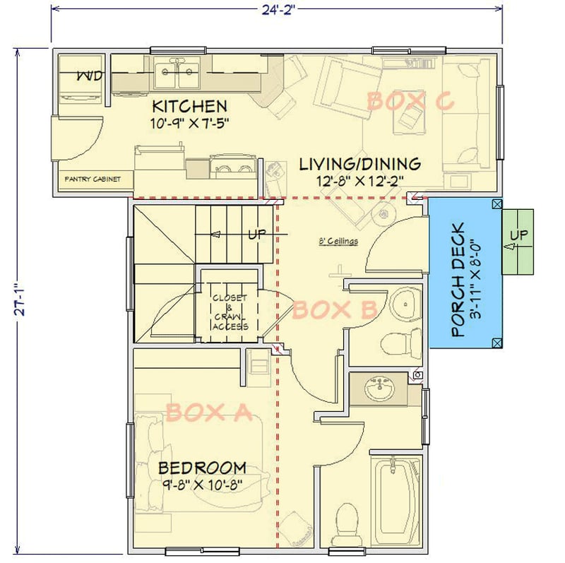 Plan 431001BOX: Box-Built 3-Bed Tiny Barndominium Plan with Main Level Master - Floor Plan -  - Barndominium, Country, Farmhouse, Modern Farmhouse, Mountain, Vacation