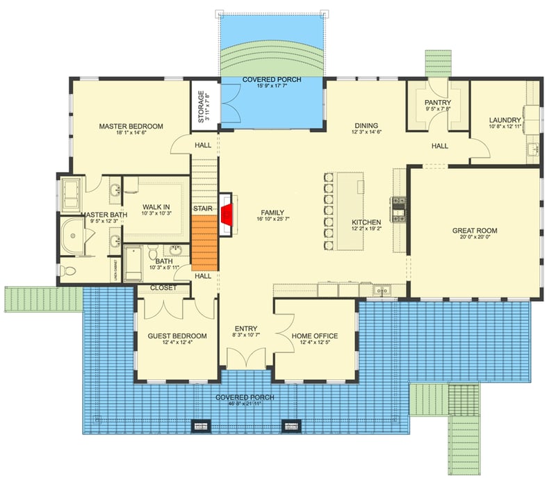 Plan 61751UT: Traditional House Plan with 3-4 Bedrooms, Home Theater, and Walkout Basement - Floor Plan - Main Level - New American, Traditional