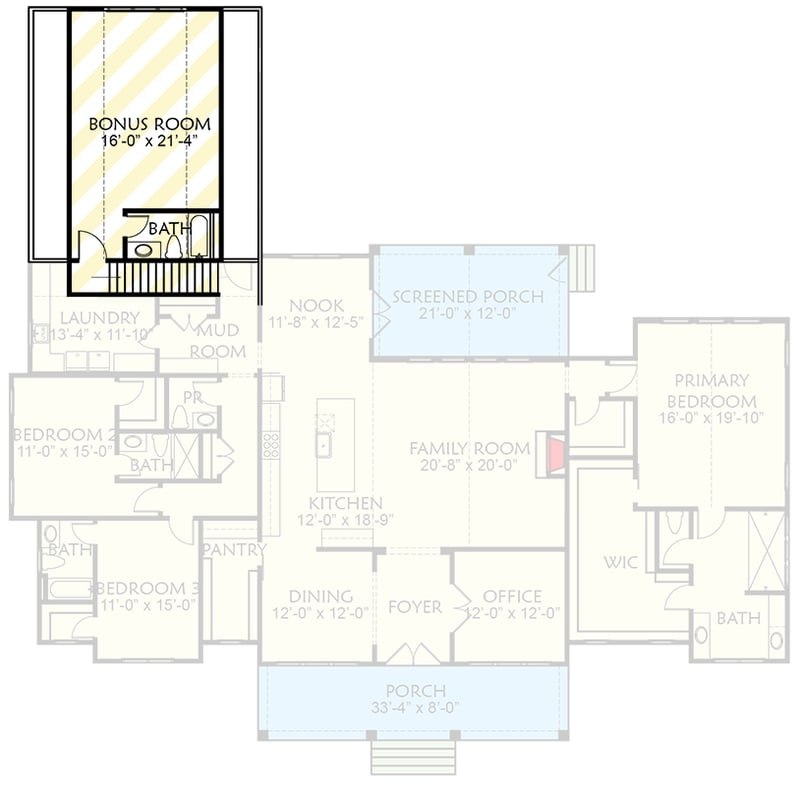 Plan 500098VV: Modern Farmhouse House Plan with 3 Beds and Bonus Room - Floor Plan - - Country, Craftsman, Farmhouse, Modern Farmhouse