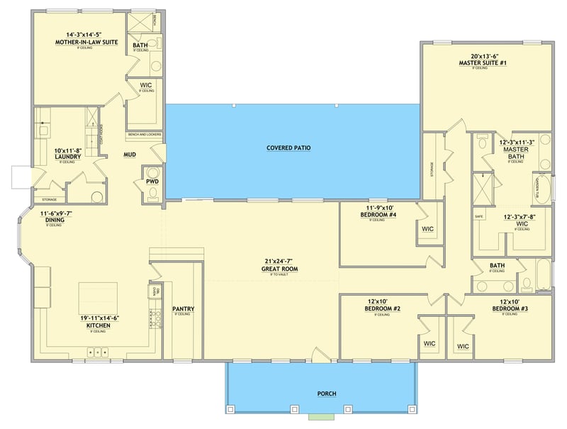 Plan 849090PGE: Multi-Generational Modern Farmhouse Ranch House Plan with 5 Bedrooms - Floor Plan - - Craftsman, Farmhouse, New American, Ranch, Traditional