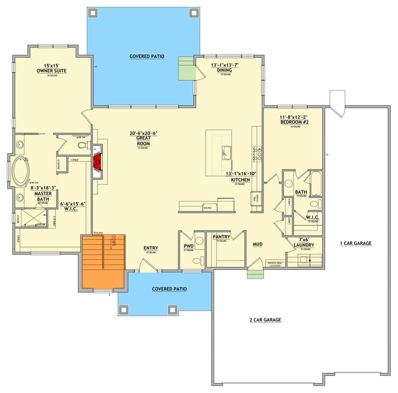 Plan 849095PGE: Modern Craftsman House Plan with Two Master Suites and 3-Car Garage - Floor Plan - Main Level - Craftsman, Farmhouse, Traditional