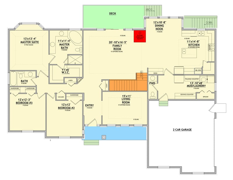 Plan 849096PGE: Farmhouse House Plan with 2212 Sq Ft and Versatile Bedrooms - Floor Plan - Main Level - Country, Farmhouse, Traditional
