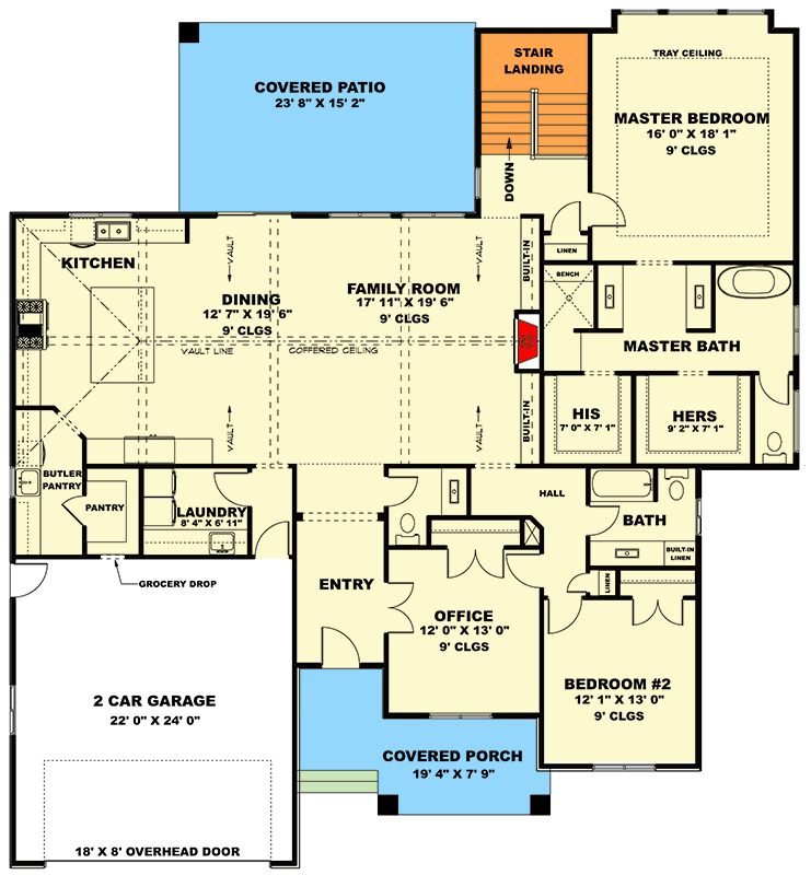 Plan 506063BRY: Craftsman Ranch House Plan with Flexible Office and Covered Porch - Floor Plan -  - Craftsman, Farmhouse, Ranch