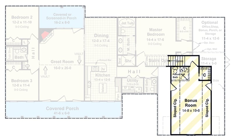 Plan 51382MM: Three-Bedroom Ranch Farmhouse House Plan with Front Porch - Floor Plan - Optionally Finished Bonus - Craftsman, Modern Farmhouse, Ranch