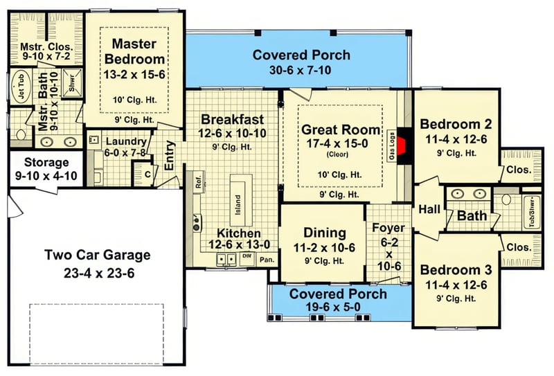 Plan 51383MM: Charming 3-Bedroom Craftsman Farmhouse House Plan with Split Layout - Floor Plan - - Craftsman, Modern Farmhouse, Ranch