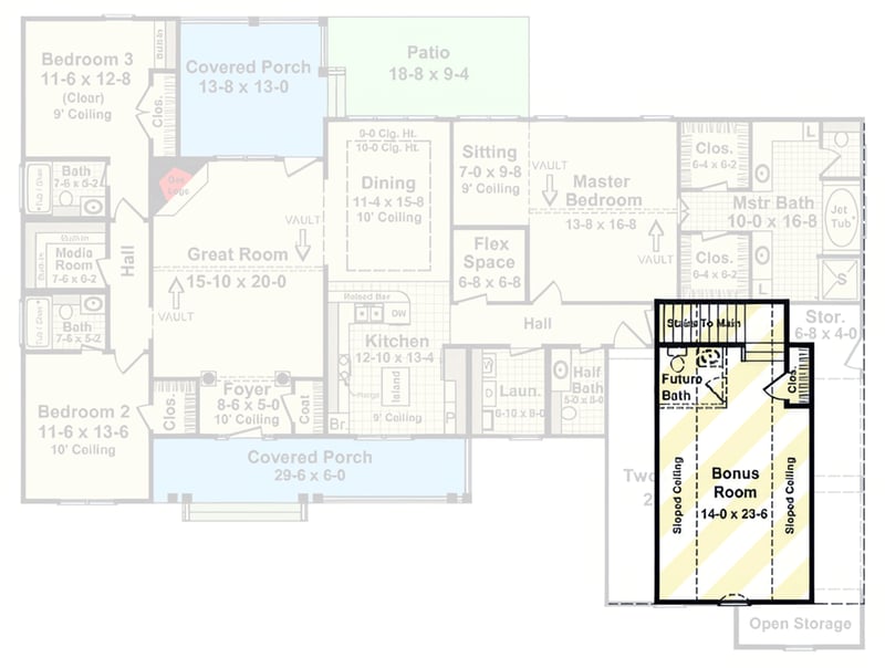 Plan 51386MM: Country Ranch House Plan with 3 Beds, 2-Car Garage, and Bonus - Floor Plan - Optionally Finished Bonus Room - Country, Ranch, Traditional