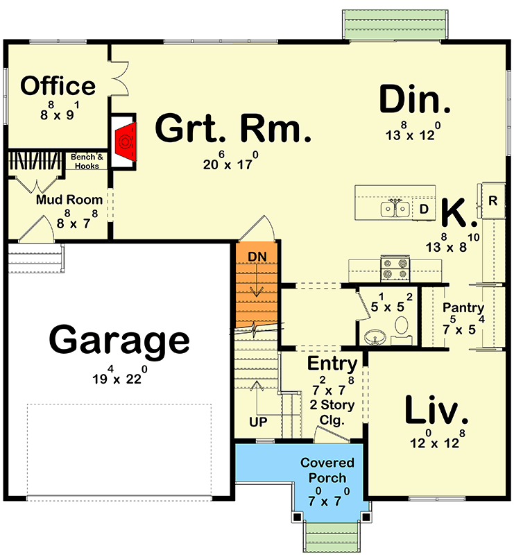 Plan 623642DJ: Traditional 4-Bedroom House Plan with Office and Mudroom - Floor Plan -  - Traditional