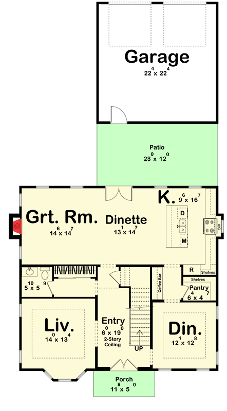 Plan 623643DJ:  Traditional Victorian House Plan with 4 Bedrooms and Detached Garage - Floor Plan - Main Level - Slab/Crawl Option - Traditional, Victorian