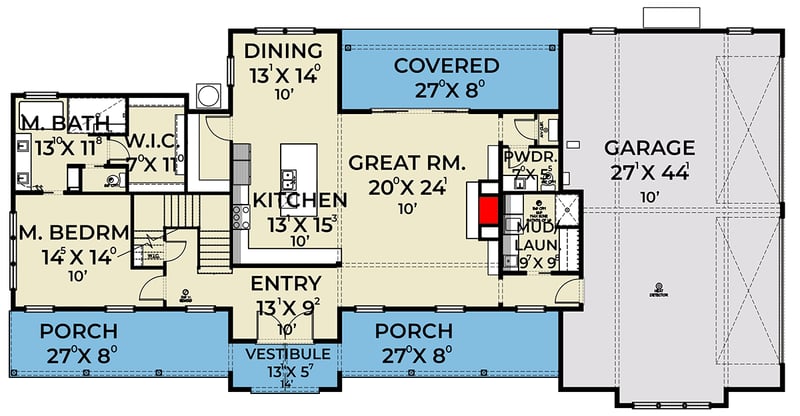 Plan 280265JWD: Modern Barndominium Style House Plan with 4 Bedrooms and 4-Car Garage - Floor Plan - - Barndominium, Country, Craftsman, Modern Farmhouse, New American