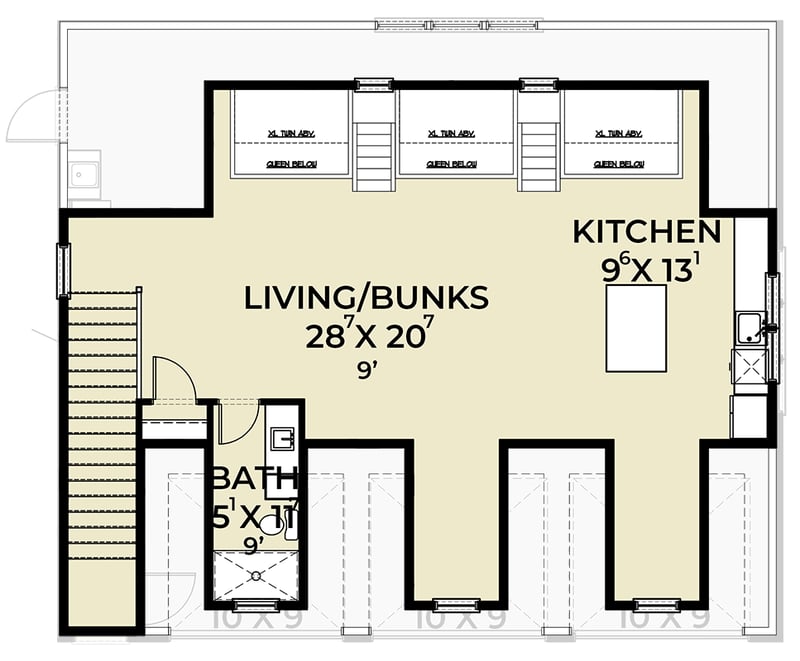 Plan 280266JWD: Country Craftsman 3-Car Garage Plan with and Living Space - Floor Plan -  - Carriage, Country, Craftsman, New American
