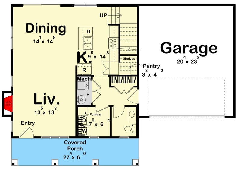 Plan 623644DJ: 3-Bedroom Traditional Farmhouse House Plan with 2-Car Garage - Floor Plan -  - Farmhouse, Traditional
