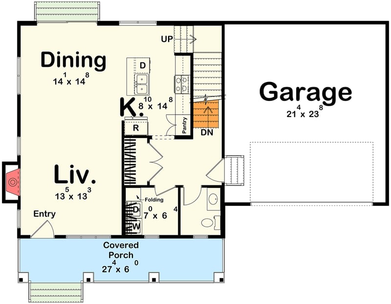Plan 623644DJ: 3-Bedroom Traditional Farmhouse House Plan with 2-Car Garage - Floor Plan - Basement Stairs Location - Farmhouse, Traditional