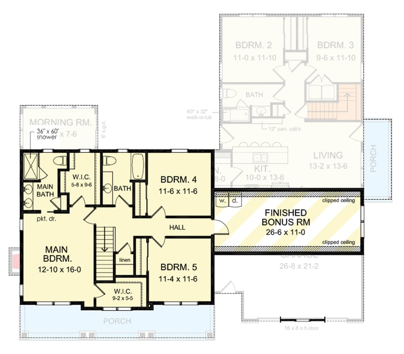 Plan 790184GLV: 5 Bedroom Farmhouse House Plan with Optional Bonus Room - Floor Plan - - Country, Farmhouse, Traditional