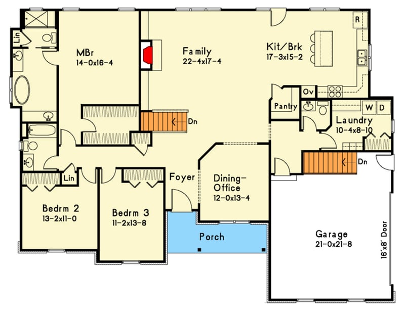 Plan 22202SL: Three-Bedroom Ranch House Plan with Clustered Bedrooms - Floor Plan - - Ranch, Traditional