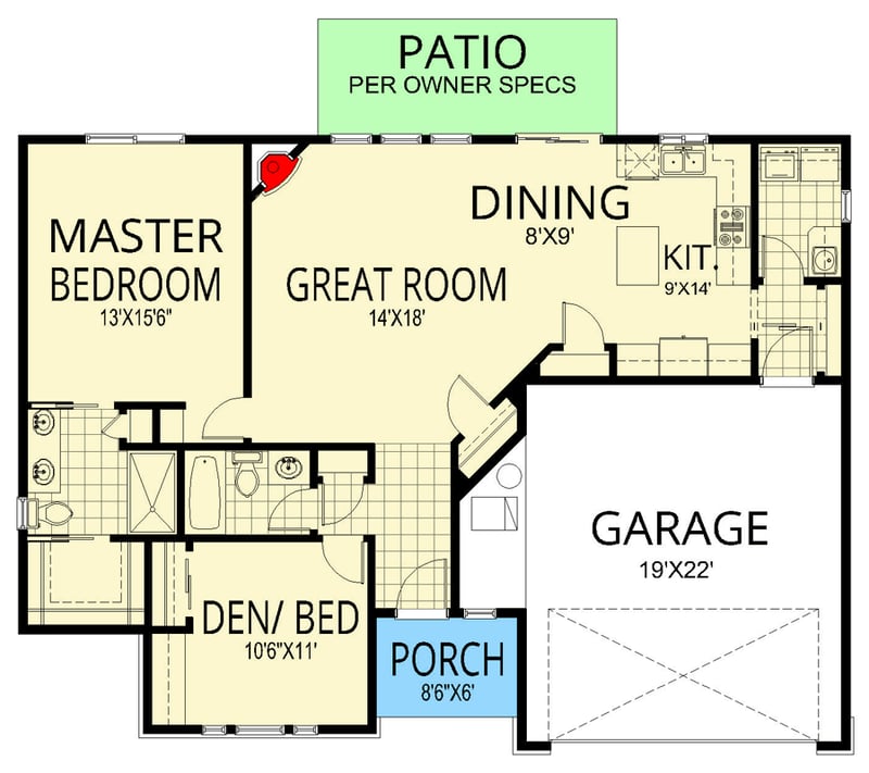 Plan 267120SPK: Modern Craftsman Ranch House Plan with 1-2 Bedrooms and Two-Car Garage - Floor Plan -  - Craftsman, Farmhouse, Northwest, Ranch, Traditional