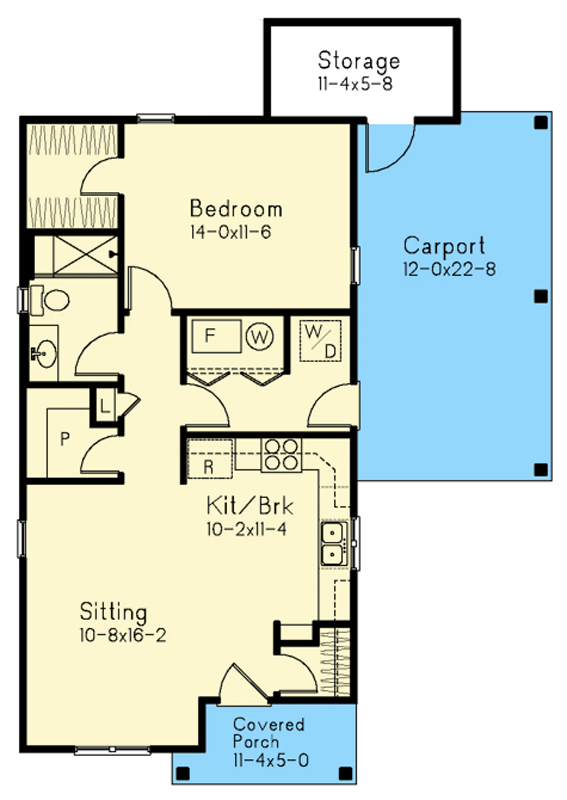 Plan 22207SL: Cozy 1-Bedroom Craftsman Cottage House Plan with Carport - Floor Plan - - Cottage, Craftsman, Mountain