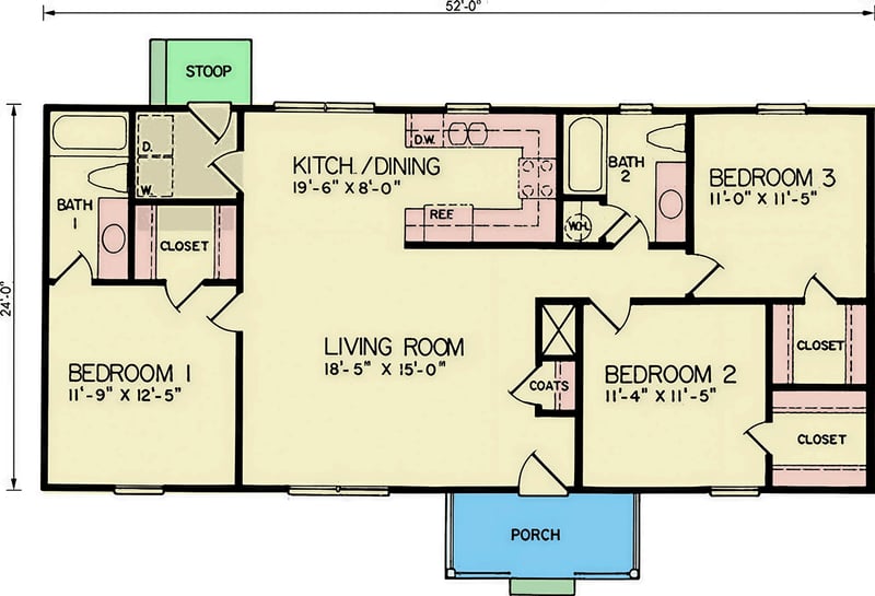 Plan 25947GE: Traditional Ranch House Plan with Three Bedrooms and Split Layout - Floor Plan - - Ranch, Traditional