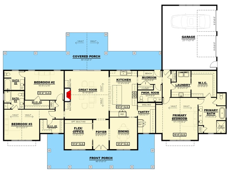 Plan 810063RBT: New American House Plan with 3 Bedrooms and Dual Expansive Porches - Floor Plan - - Country, Farmhouse, Modern Farmhouse, New American, Traditional