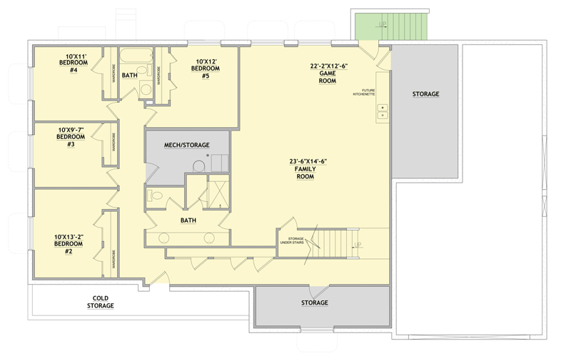 Plan 849099PGE: Modern Farmhouse House Plan with 5 Bedrooms and Tandem Garage - Floor Plan - Daylight Level - Craftsman, Farmhouse, Modern Farmhouse, Traditional