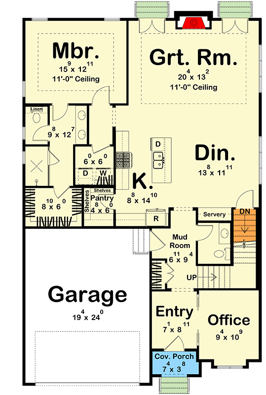 Plan 623645DJ: Modern European House Plan with 3 Beds, Home Office, and Main-Level Primary Suite - Floor Plan - - European, Modern