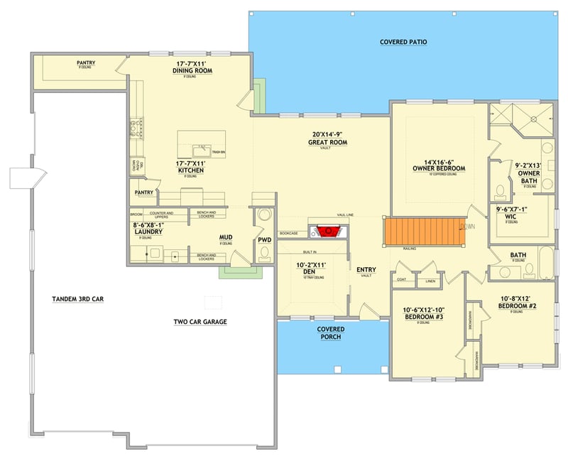Plan 849100PGE: Craftsman-Farmhouse House Plan with 3-4 Car Garage and Den - Floor Plan -  - Craftsman, Farmhouse, Traditional