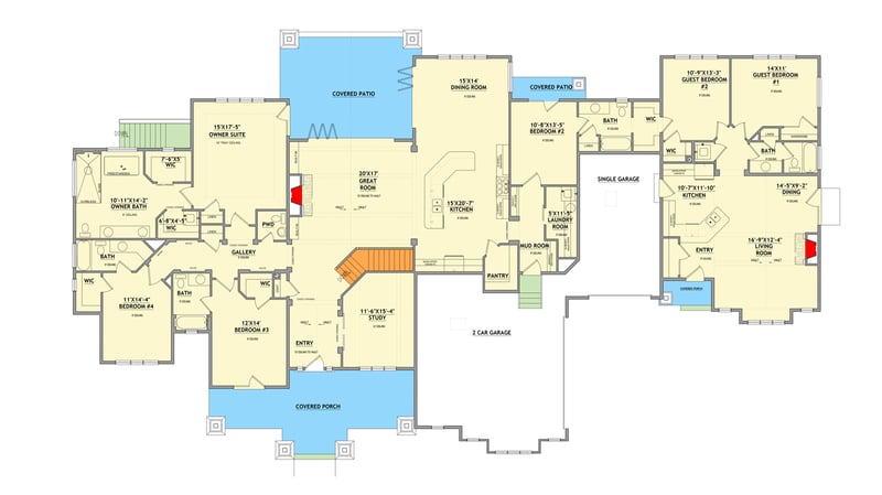 Plan 849102PGE: Grand Mountain Craftsman House Plan with 8 Beds and In-Law Suite or Apartment - Floor Plan -  - Craftsman, Farmhouse, Mountain, New American, Rustic, Traditional
