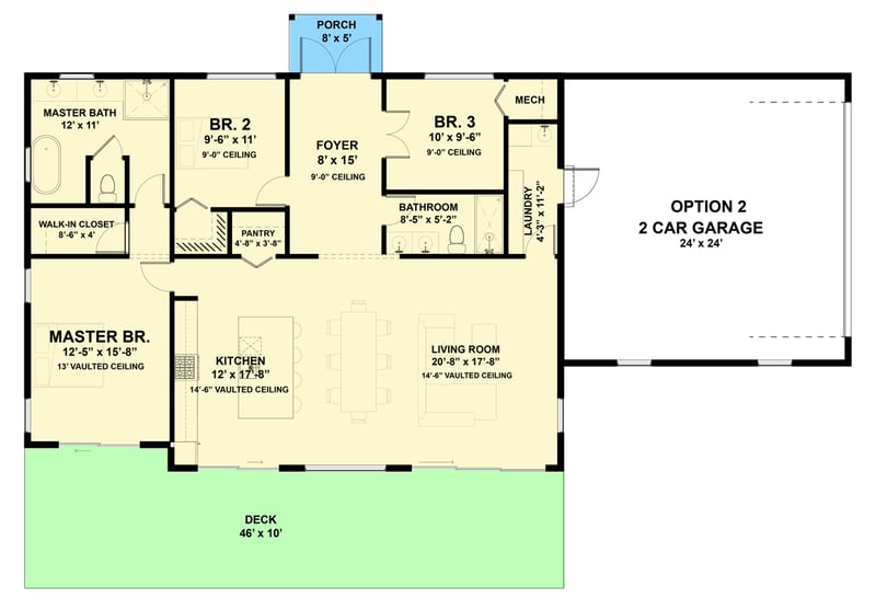 Plan 337014JUN: Contemporary Modern House Plan with 3-5 Bedrooms and Two Story Great Room - Floor Plan - Main Level with Side Entry Garage (Included) - Contemporary, Cottage, Modern, Mountain