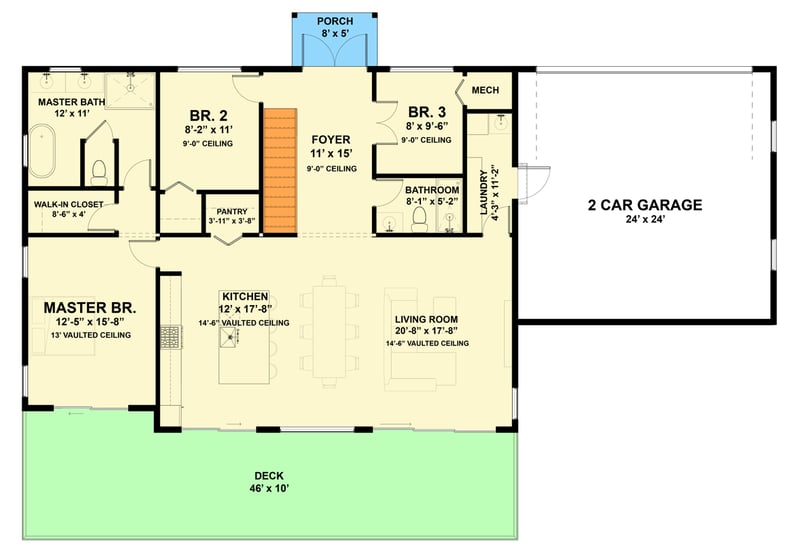 Plan 337014JUN: Contemporary Modern House Plan with 3-5 Bedrooms and Two Story Great Room - Floor Plan - Main Level with Basement Stair Location - Contemporary, Cottage, Modern, Mountain
