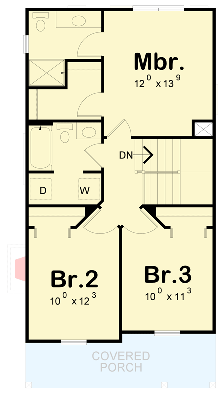 Plan 42750DB: Three-Bedroom Traditional Farmhouse House Plan with Covered Front Porch - Floor Plan - - Farmhouse, Traditional