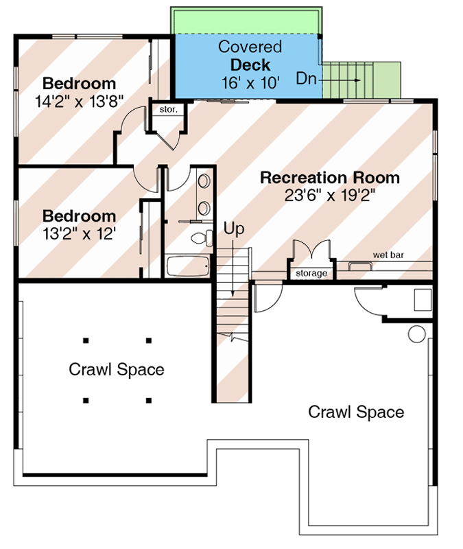 Plan 720187DA: Contemporary 4 Bedroom Ranch House Plan with 1,595 Sq Ft and Game Room - Floor Plan - Optionally Finished Basement - Contemporary, Modern