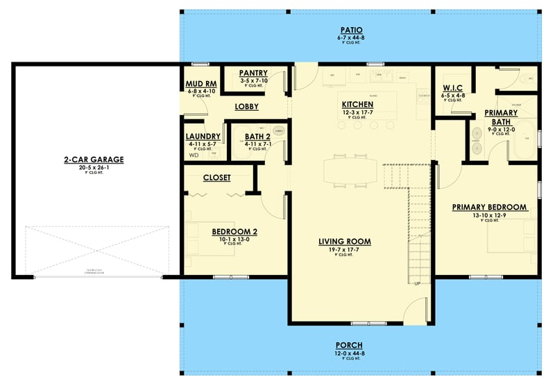Plan 850035PKE: Contemporary Farmhouse House Plan with 2 Bedrooms and Loft Space - Floor Plan - Main Level - Country, Farmhouse, Traditional