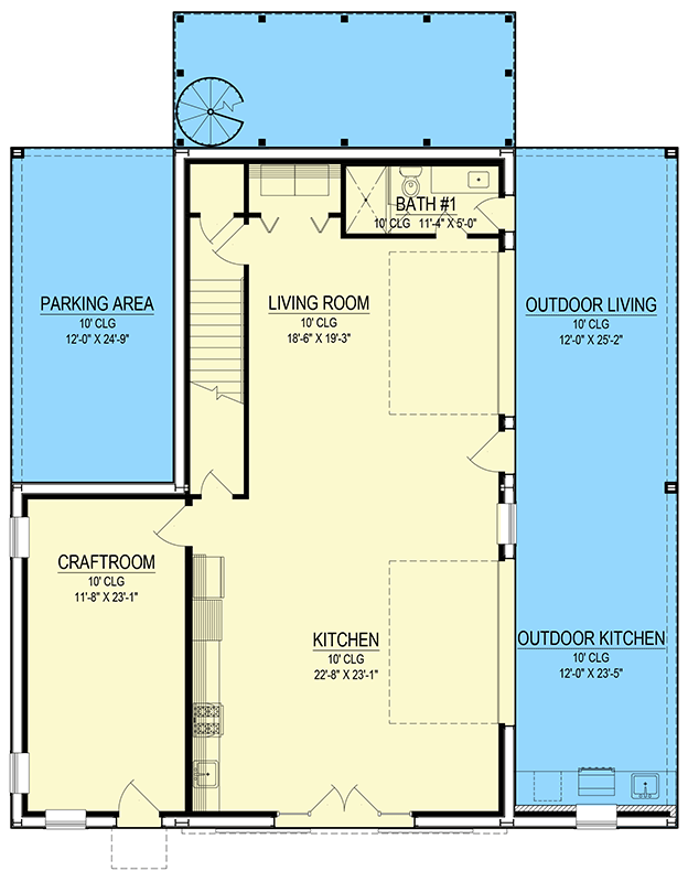Plan 170021ADS: Modern Barndominium House Plan with Loft, Outdoor Kitchen, and Carport - Floor Plan - - Barndominium