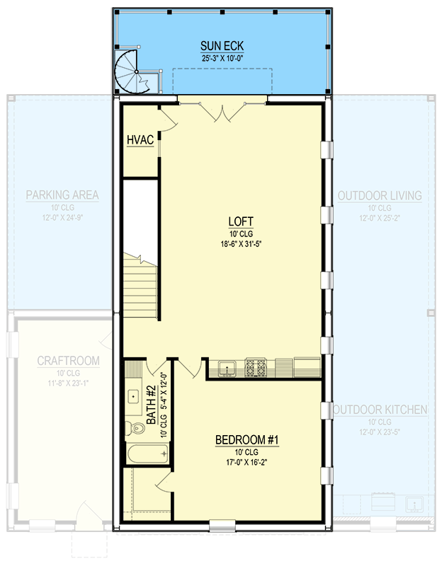 Plan 170021ADS: Modern Barndominium House Plan with Loft, Outdoor Kitchen, and Carport - Floor Plan - - Barndominium