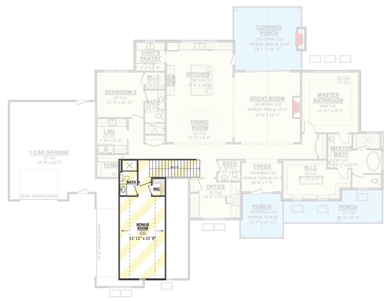 Plan 911071JVD: Modern Farmhouse House Plan with 2 Flexible Bedrooms and 3-Car Garage - Floor Plan - Optionally Finished Bonus Room - Cottage, Country, Modern Farmhouse