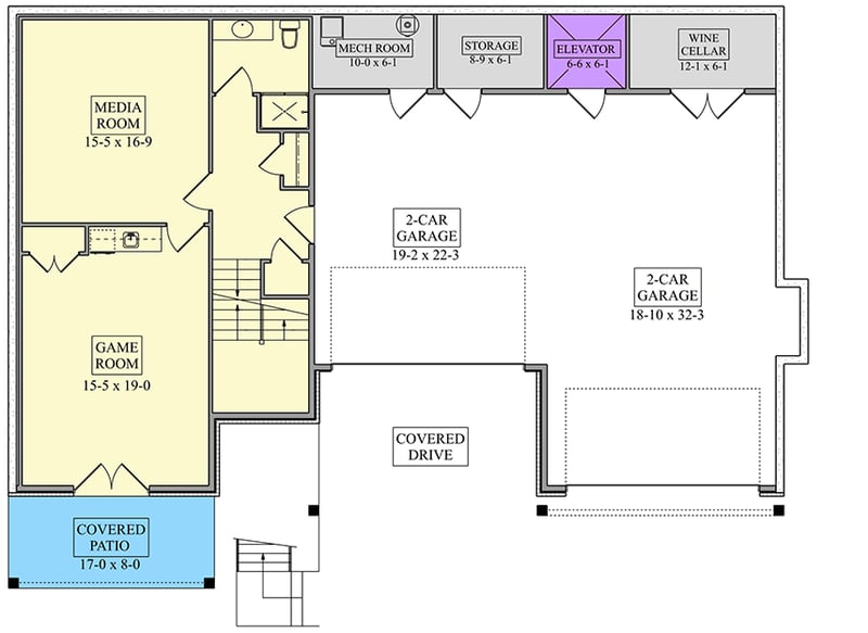 Plan 95366RW: 3 Bedroom Modern Mountain Home Plan with Elevator and Wet Bar - Floor Plan - Lower Level - Mountain, Northwest