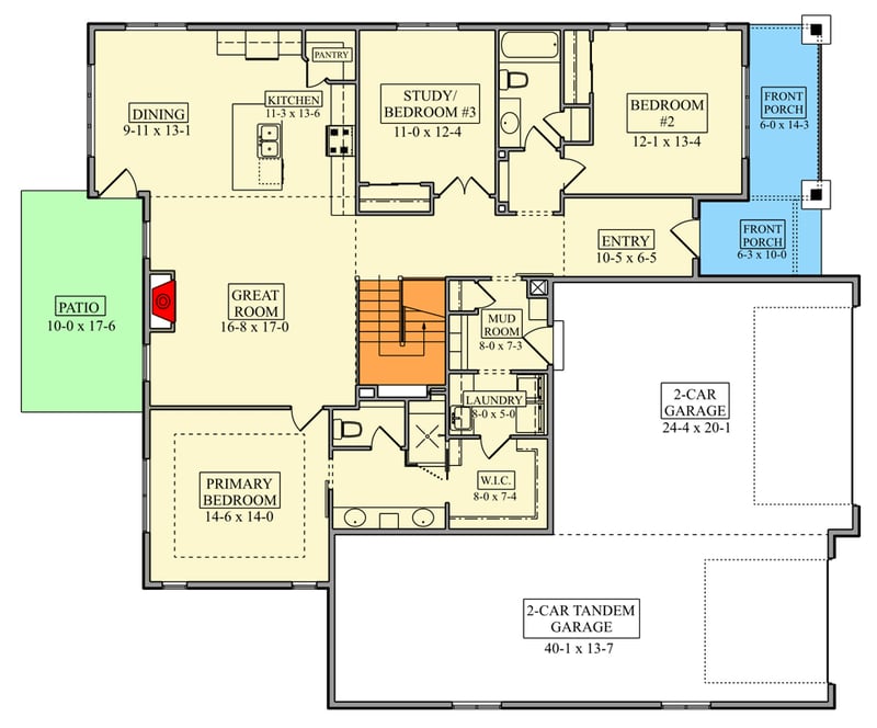 Plan 95367RW: Craftsman House Plan: 3 Beds, 4-Car Garage, Walkout Basement - Floor Plan - - Craftsman, New American, Ranch