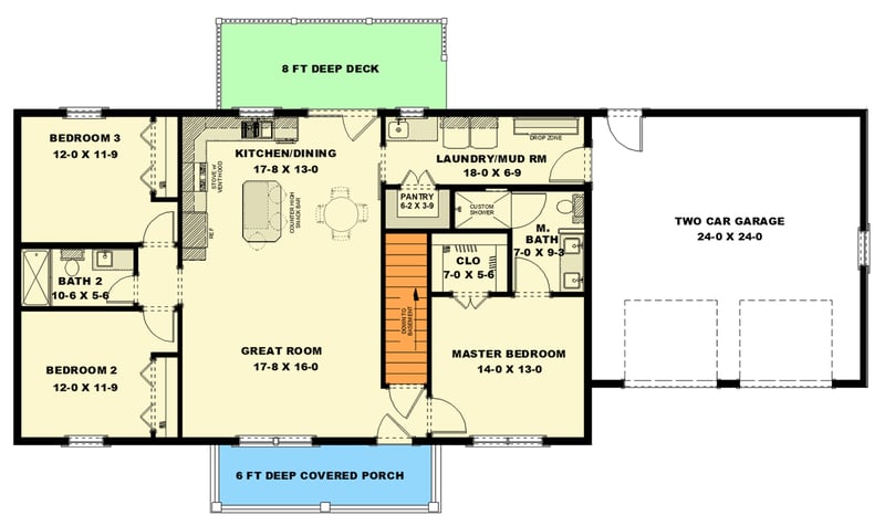 Plan 25084DH: Modern Farmhouse House Plan with Three Bedrooms and Two Baths - Floor Plan -  - Farmhouse, Modern Farmhouse, New American