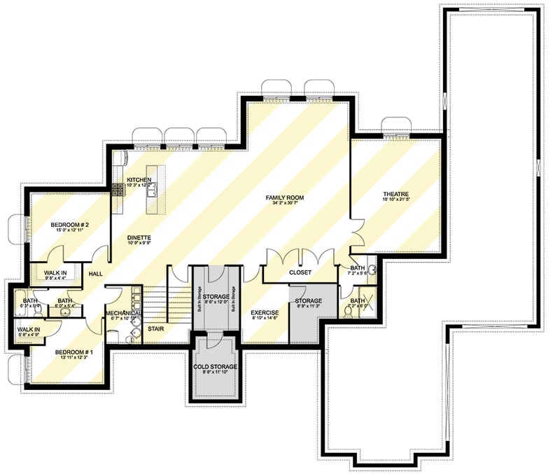 Plan 61757UT: Spacious Farmhouse House Plan Featuring a 3-Car RV Garage - Floor Plan - - Farmhouse, Traditional