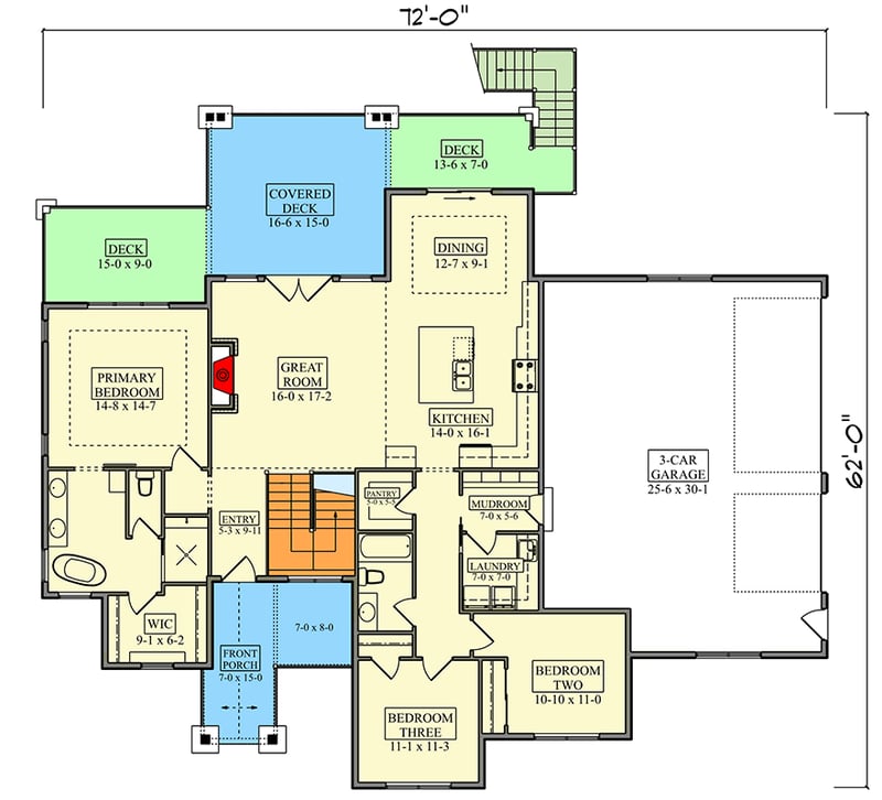 Plan 95376RW: New American Mountain Ranch House Plan with 3-Car Side Entry Garage - Floor Plan - - Craftsman, Farmhouse, Mountain, New American, Ranch