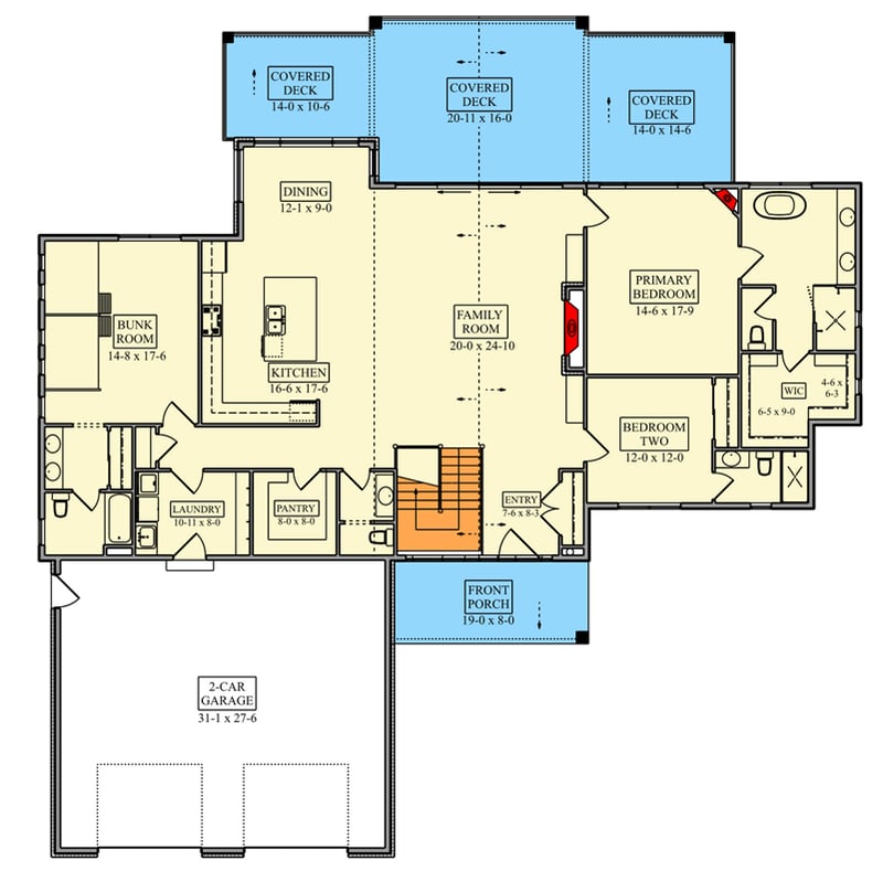 Plan 95380RW: Modern Mountain Farmhouse House Plan with Primary Suite and Two-Car Garage - Floor Plan - - Farmhouse, Modern, Modern Farmhouse, Mountain